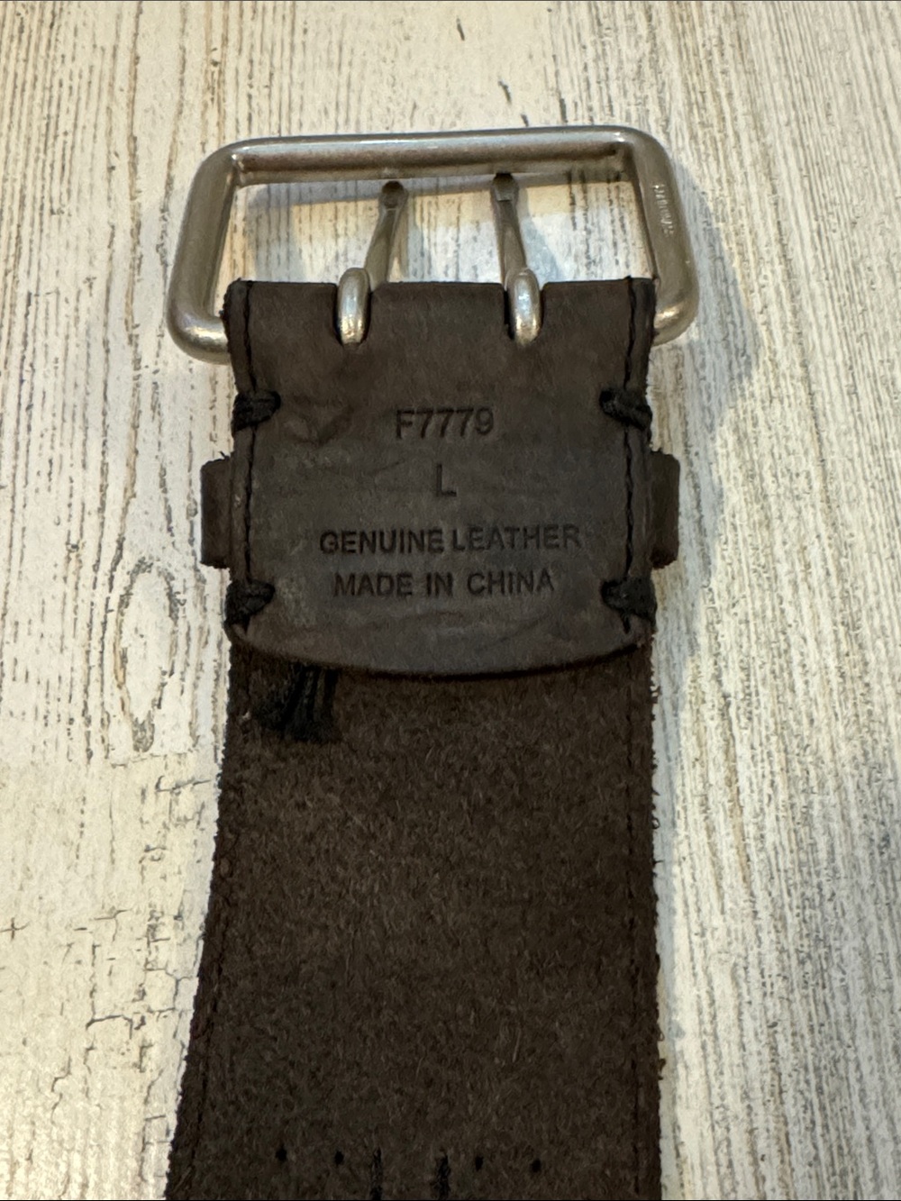 Vintage Leather Gray Two Hole Silvertone Double Prong Buckle Sizable Belt L 41” - Picture 6 of 14